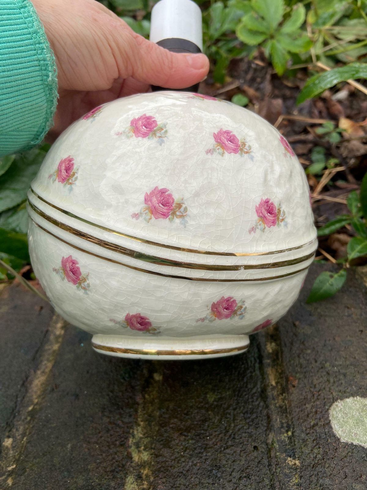 1950s Rounded Crackle Glaze Ceramic Lamp With Roses And Unusual Gold Band (Hughes Of Longport) photo furniture