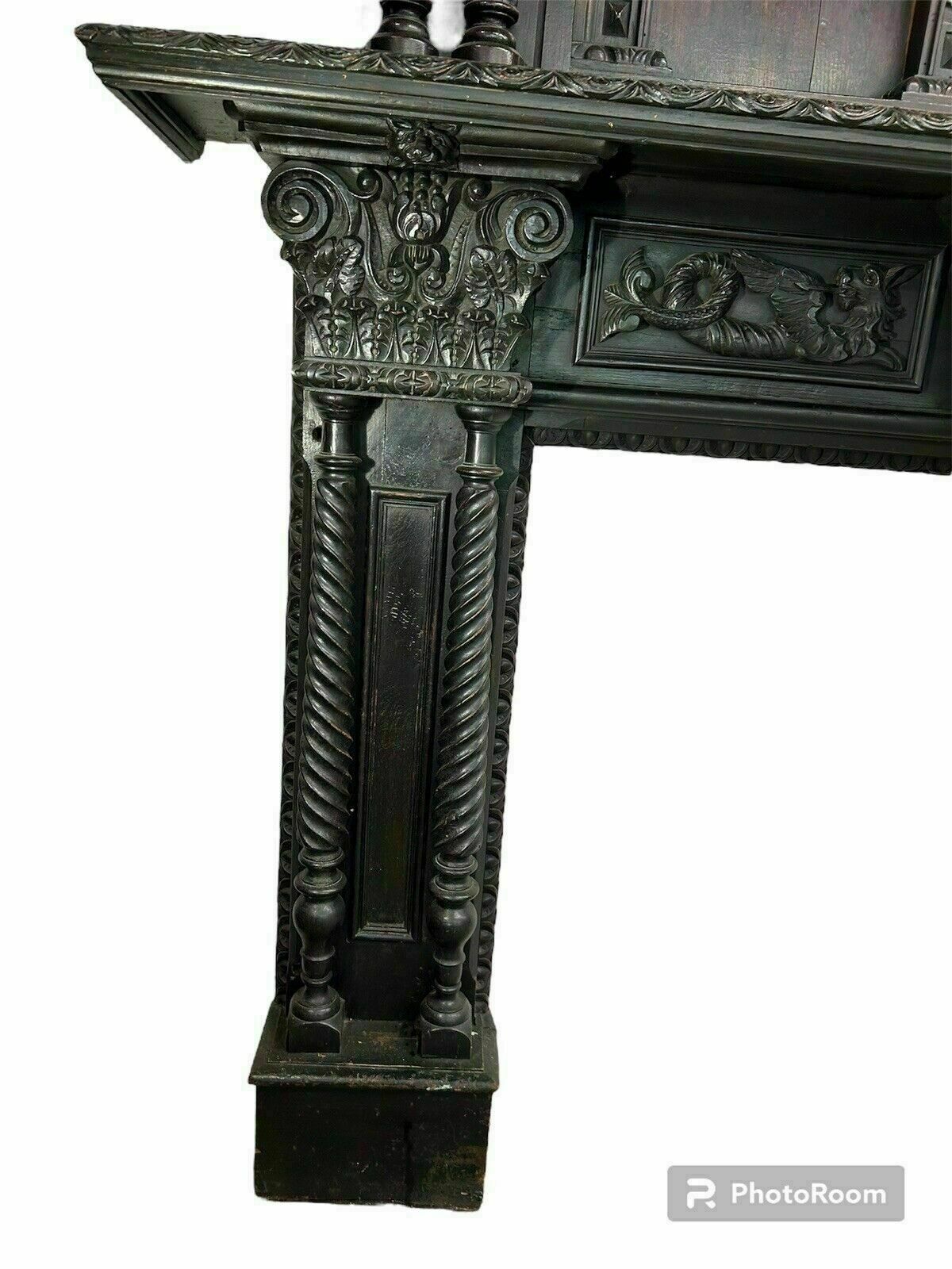 Solid Oak Carved Antique Fireplace Surround Period Wood Overmantel Reclaimed photo 8850.0