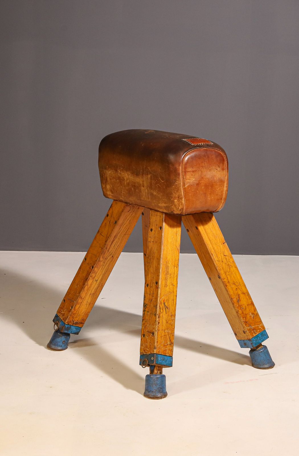 Gymnastic Leather Pommel Horse, Czechoslovakia, 1950’s photo furniture
