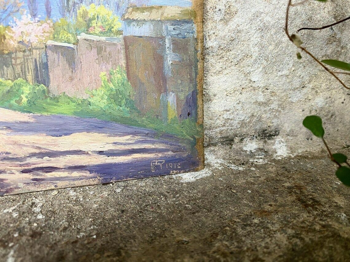 Pair Of Antique French Town & Countryside Oil Paintings On Board Signed 1913 photo 295.0