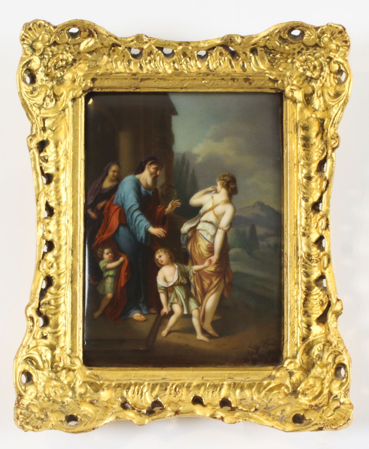 Antique Porcelain Plaque In Gilded Frame Of Abraham19th C