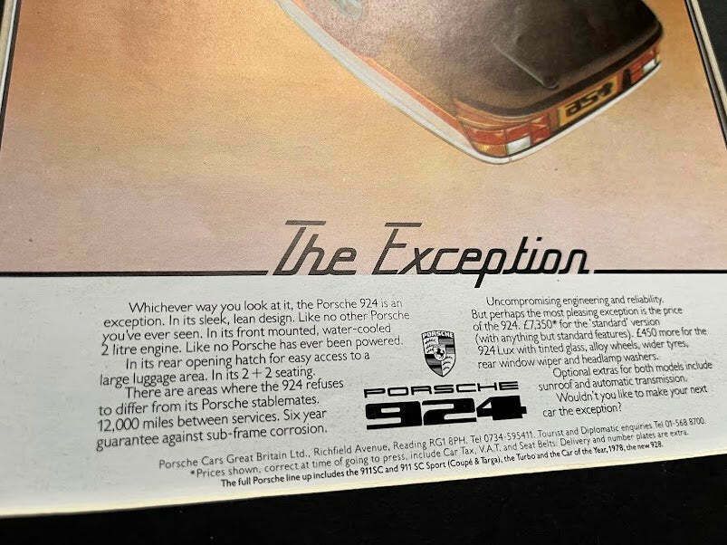 Vintage Porsche 924 Advertising Print 1978 photo for sale