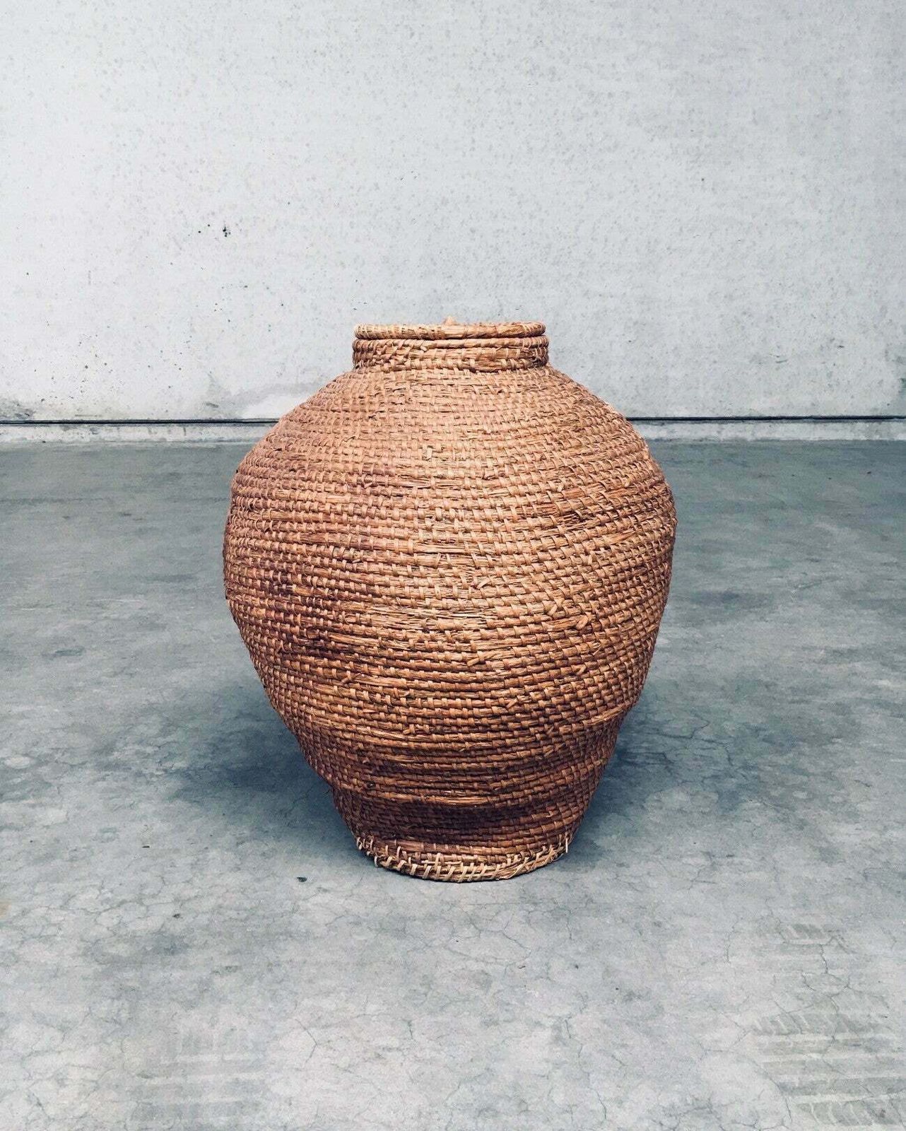 Begin 20e Eeuw Folk Art Primitieve Xl Straw Basket photo vintage