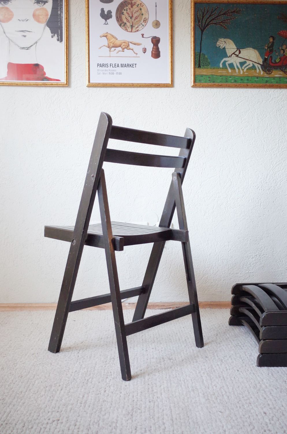 5 Vintage Folding Chairs Painted Black photo Furniture