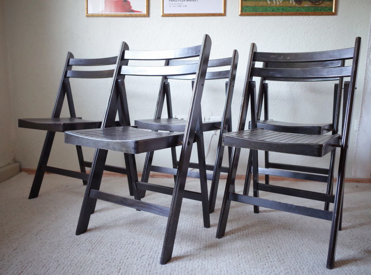 5 Vintage Folding Chairs Painted Black