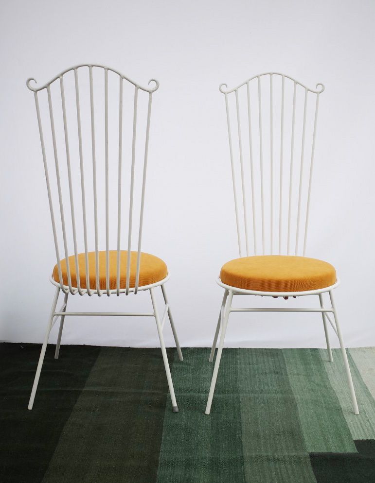 2 X Vintage Metal Garden Chair With Yellow Cushion 1950s photo 713.0
