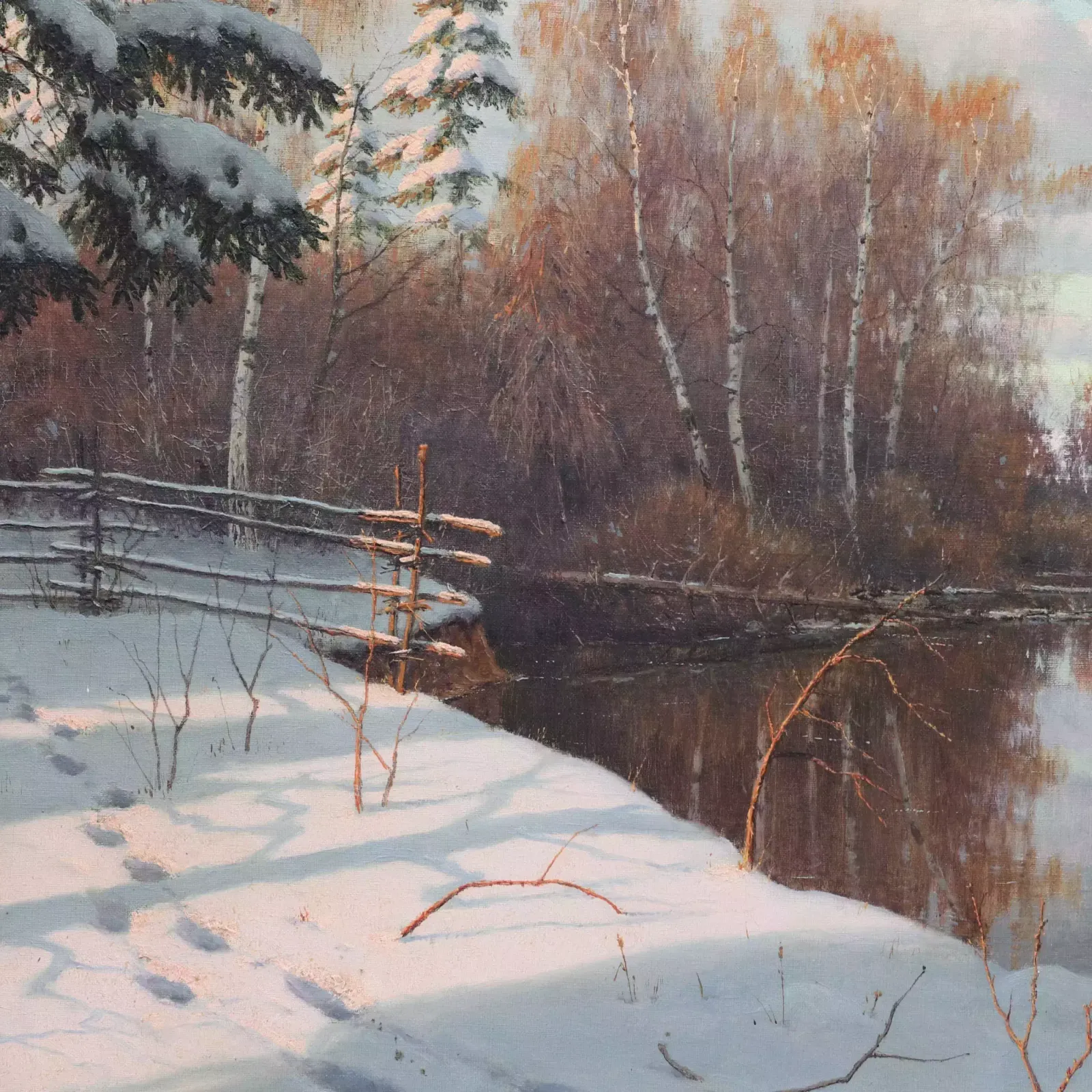 Winter Landscape. River Bank In Winter. Boris Bessonov (1862 1934) photo for sale