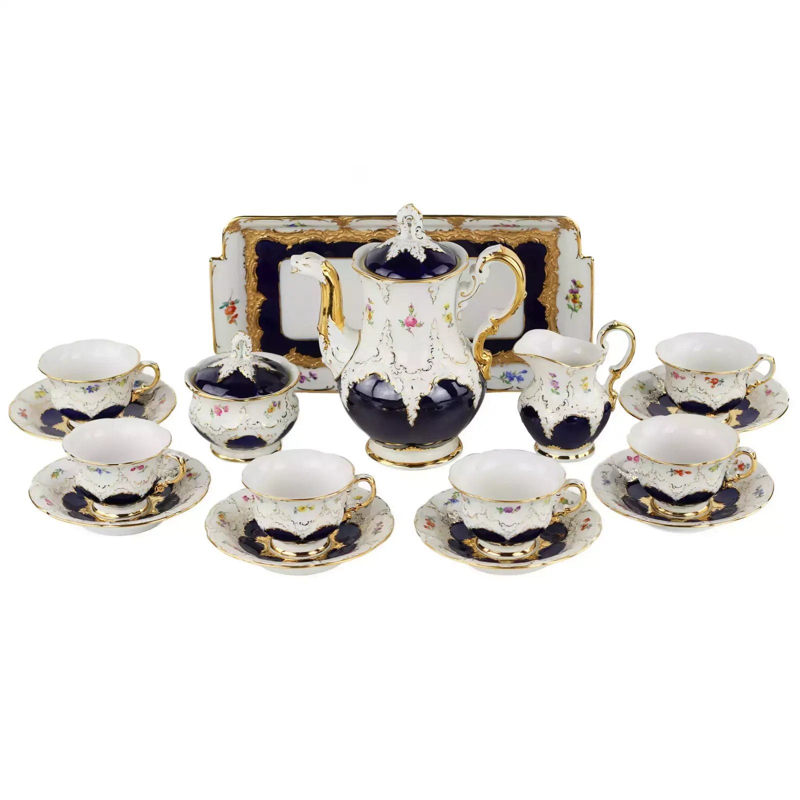 Luxurious Porcelain Mocha Service For Six Meissen B Form. 20th Century.