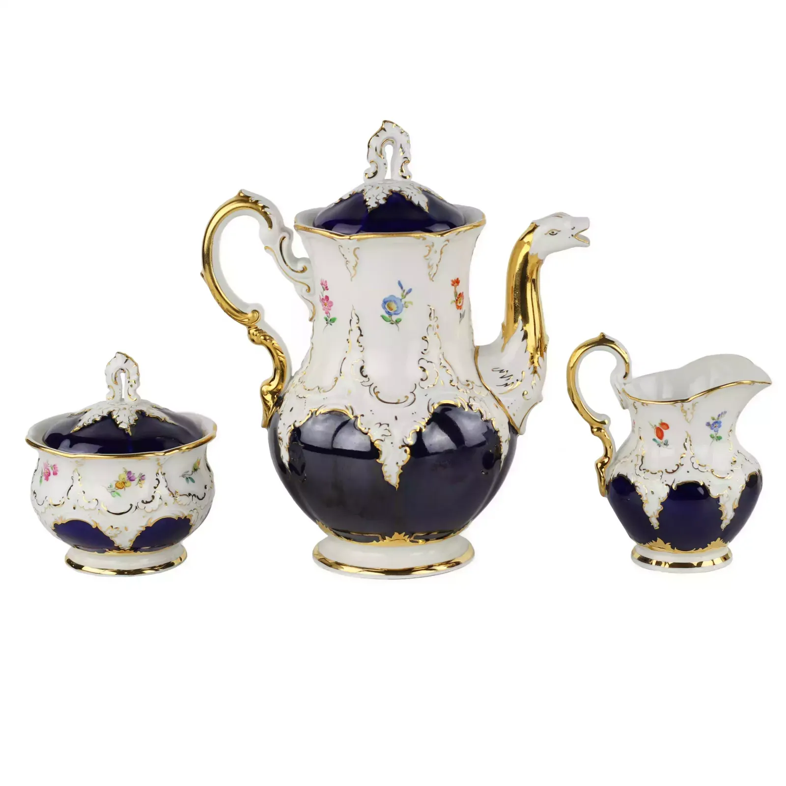 Luxurious Porcelain Mocha Service For Six Meissen B Form. 20th Century. photo for sale