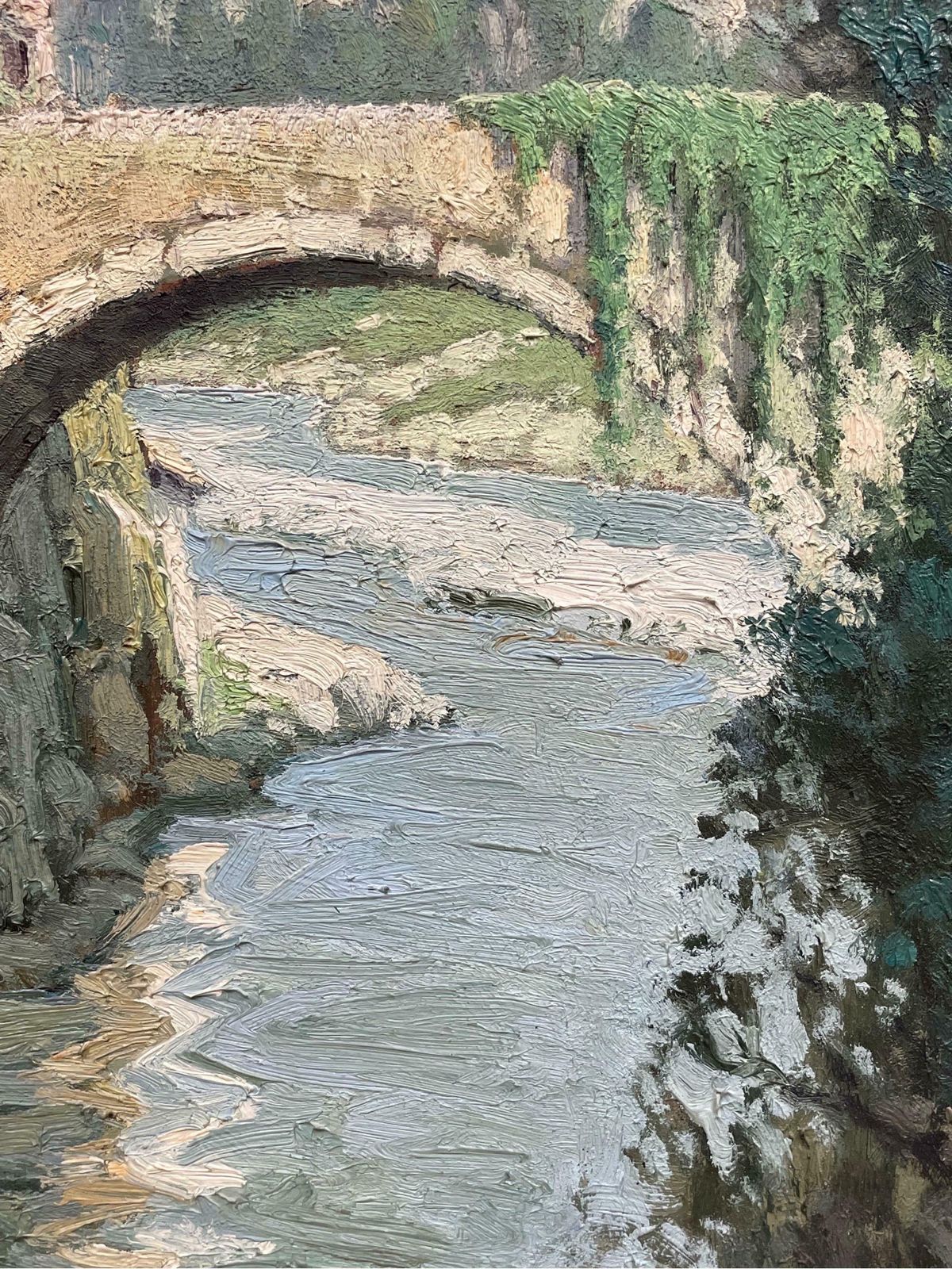 Felix Raoul Etevelarge 1950's French Impressionist Signed Old Bridge Over River Landscape1950's photo vinterior