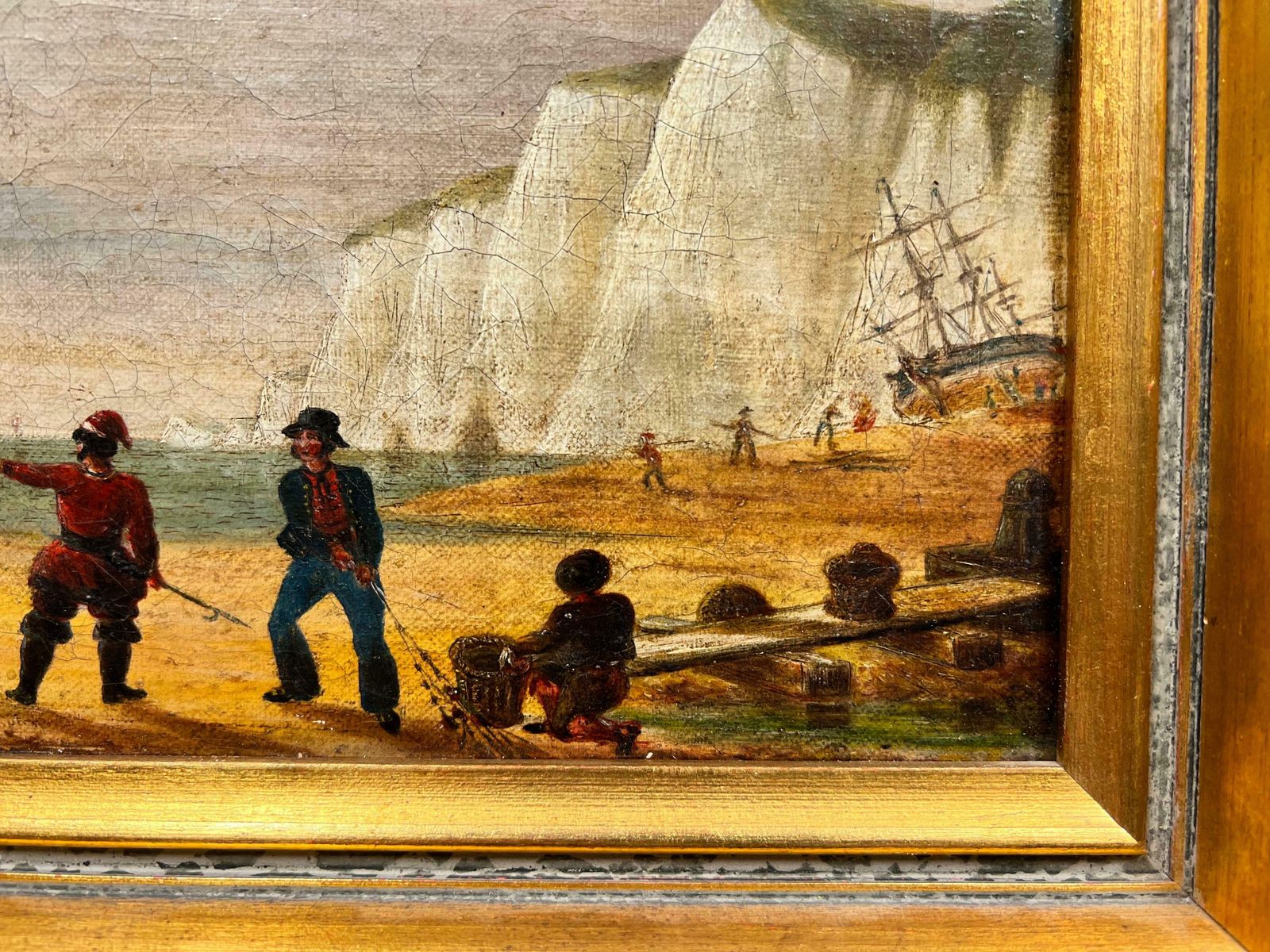 1800's Englishnapoleonic Wars Marine 1800's Oil Painting Soldiers On Beach War Ship At Sea1800 photo buy