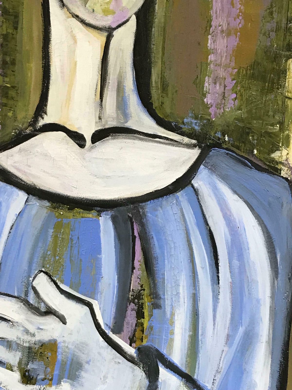 French Schoolabstract Contemporary French Oil Painting   Portrait Of A Figure In Blue, Signed photo Art