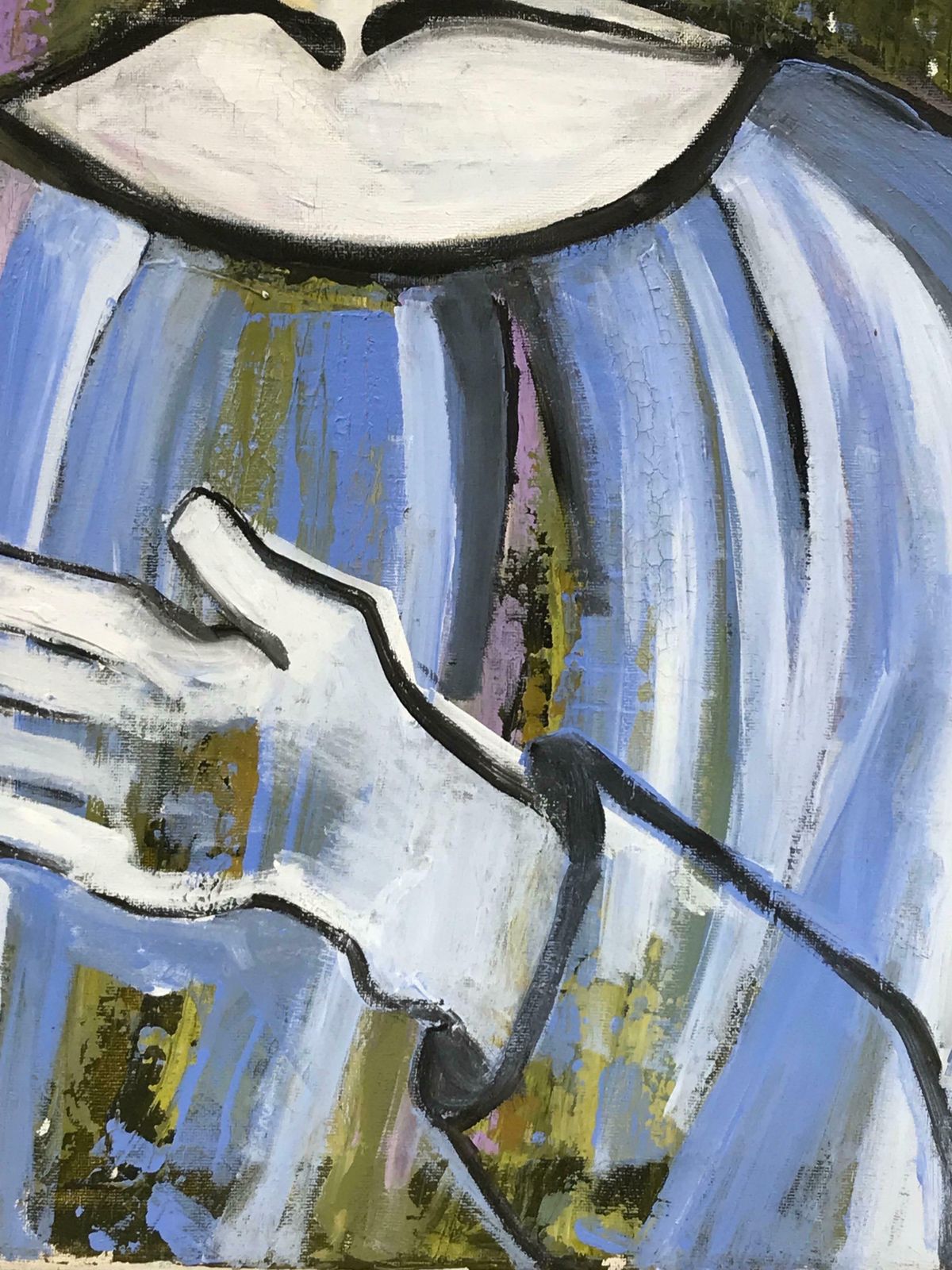French Schoolabstract Contemporary French Oil Painting   Portrait Of A Figure In Blue, Signed photo 867.0