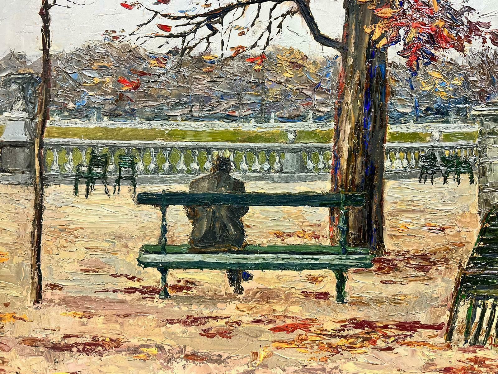 Josine Vignonfigure Sat On In The Autumn Garden Of Luxembourg Thick Oil Impasto Landscape1960's photo Art