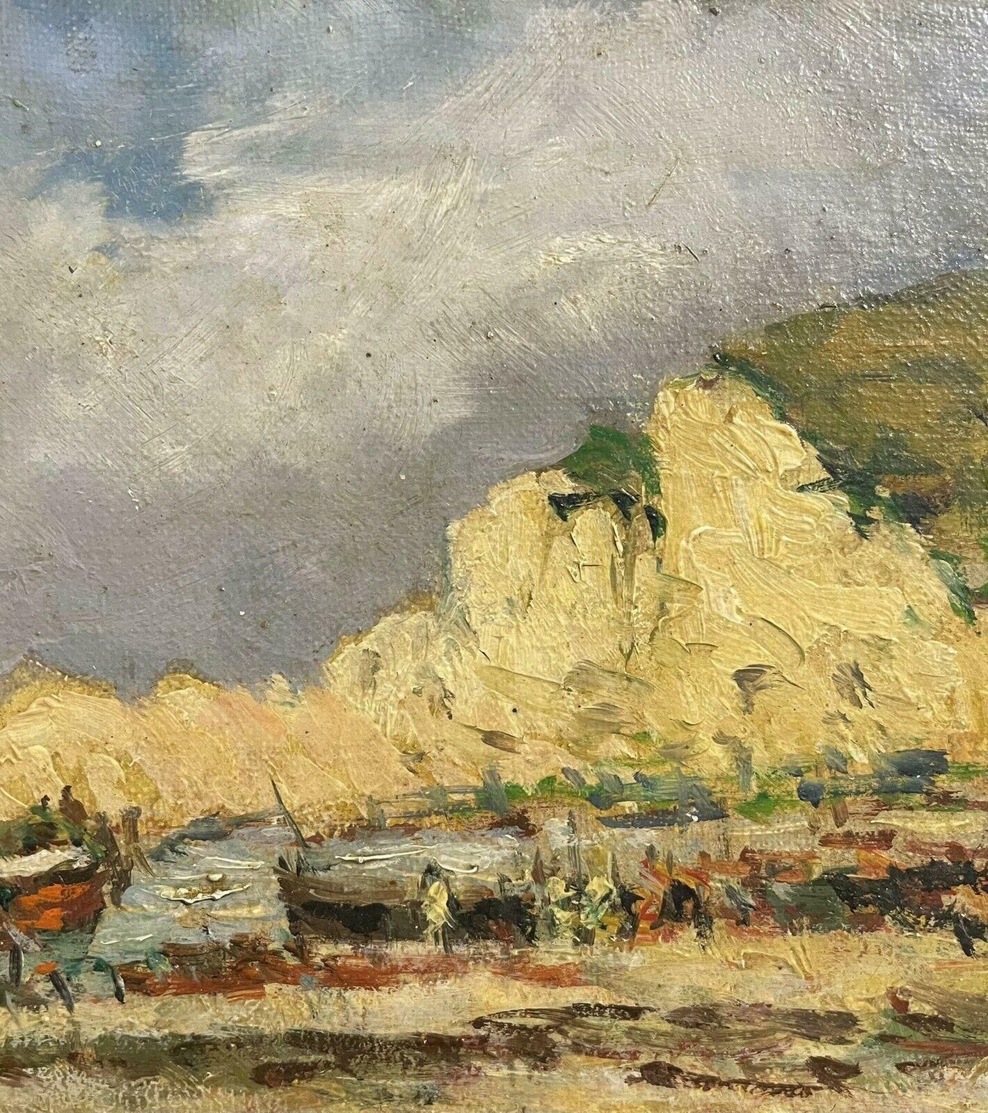Maurice Mazeiliemaurice Mazeilie French Impressionist Oil   Busy Beach Coastal Fishing Boats photo furniture