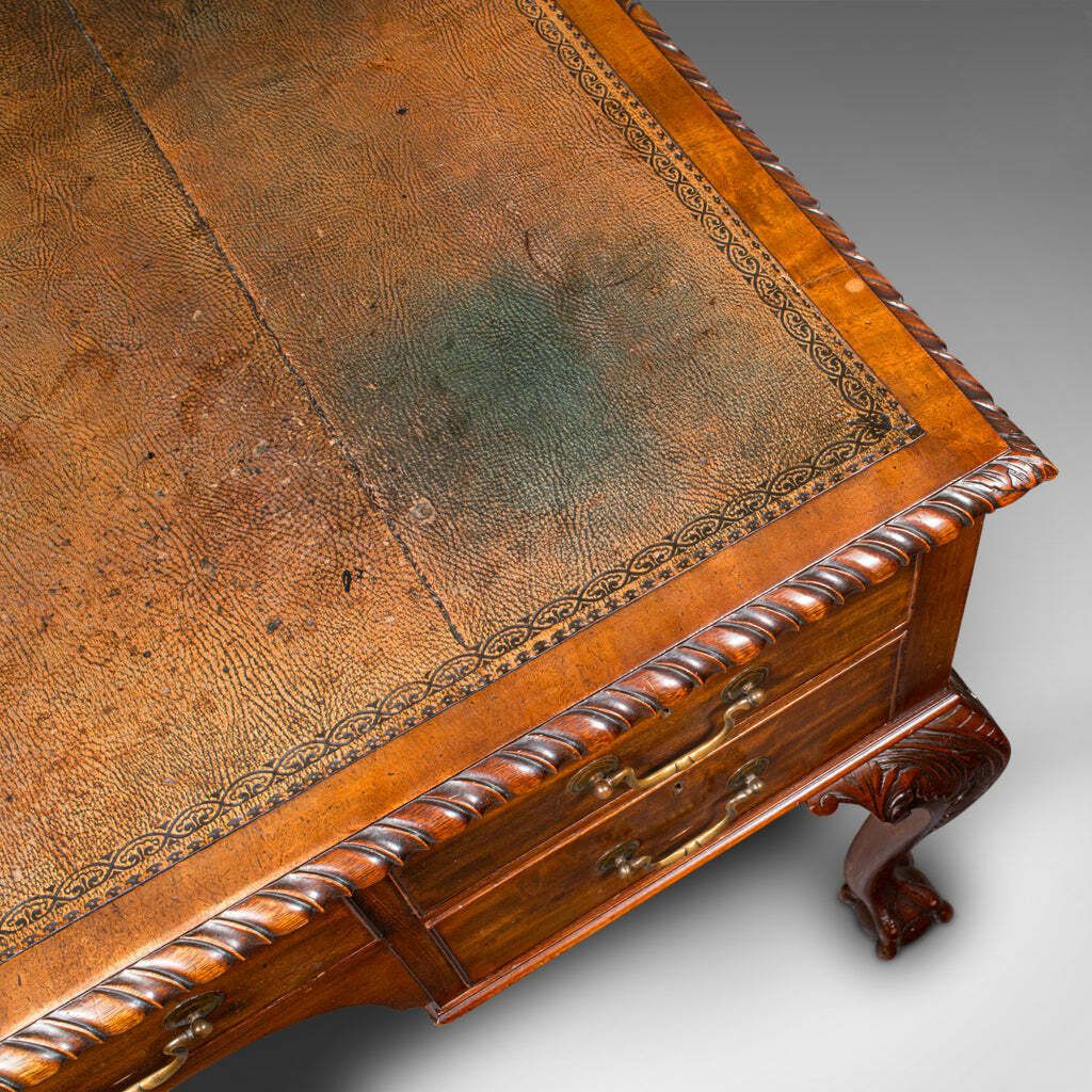 Furniture Antique Clerk's Desk, English, Leather, Partner, Home Office, Edwardian, C.1910 photo