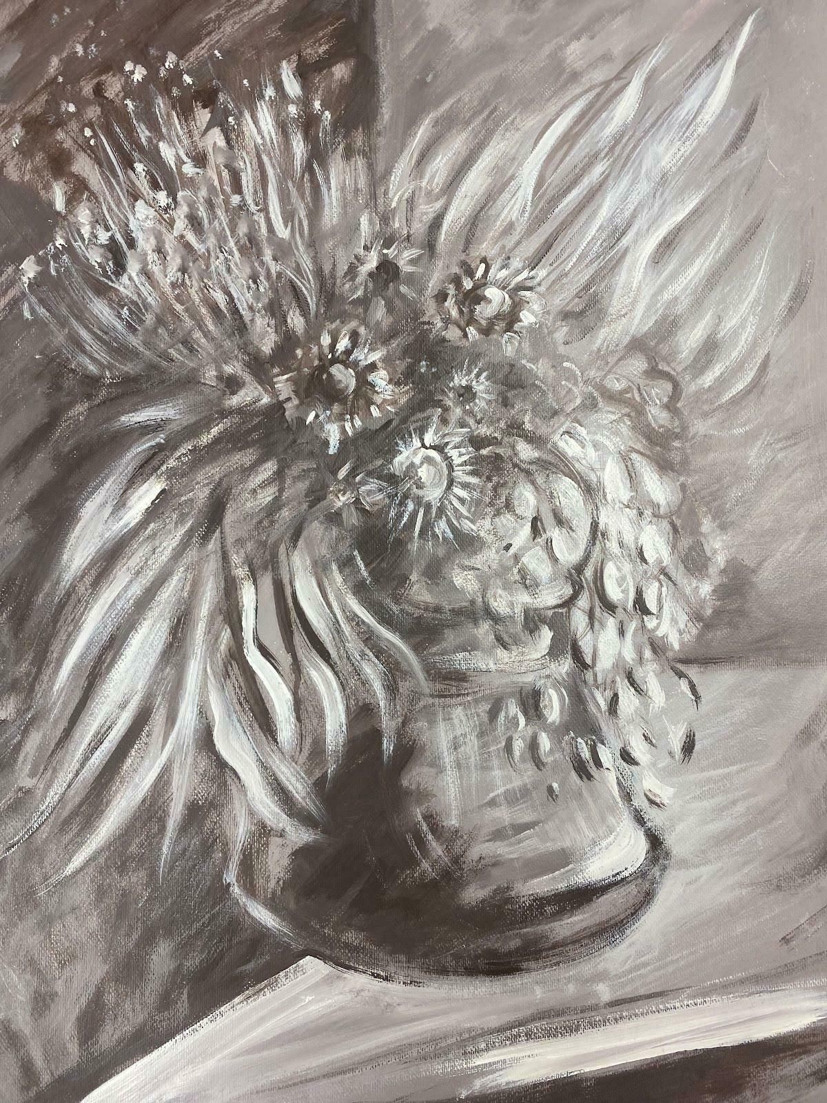 Paul Louis Bolot (French 1918 2003)20th Century French Painting Of A Monochrome Black And White Flower Arrangement 20th Century photo furniture