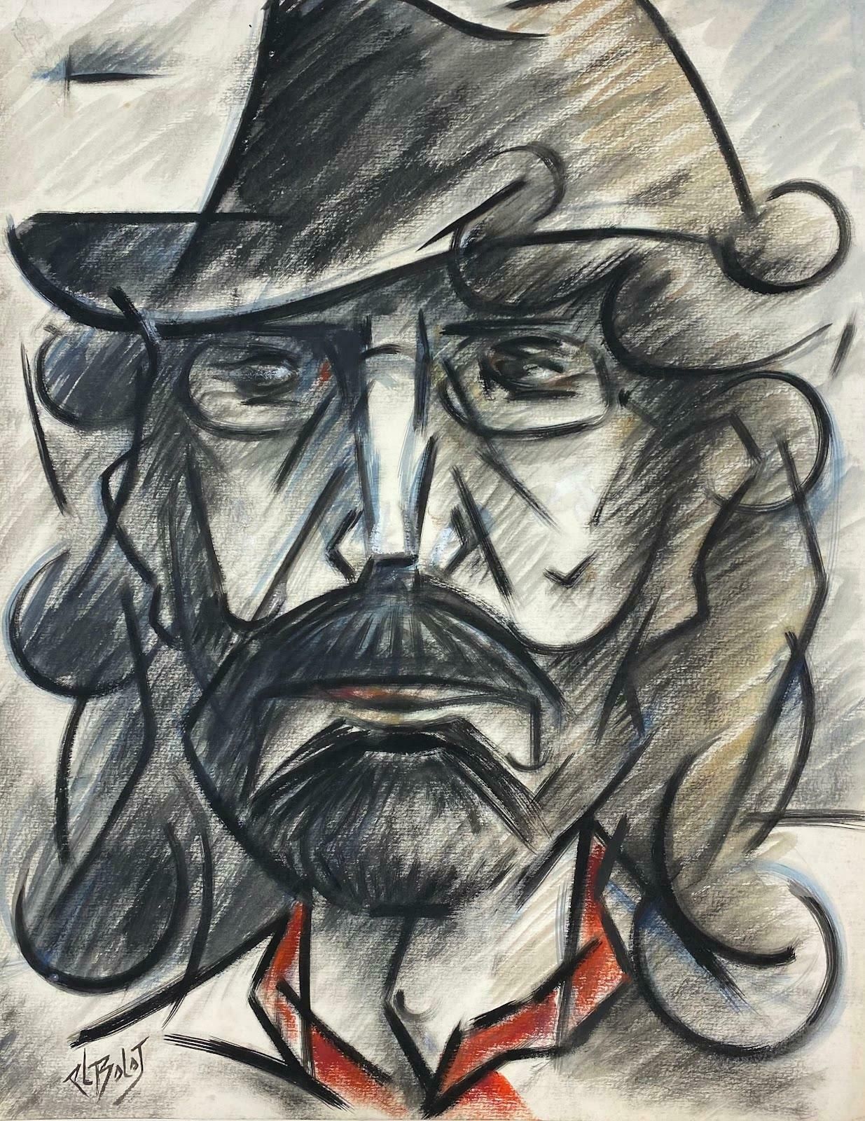 Paul Louis Bolot (French 1918 2003)20th Century French Modernist Gouache Painting Portrait Of Inspector In His Hat20th Century (1968)