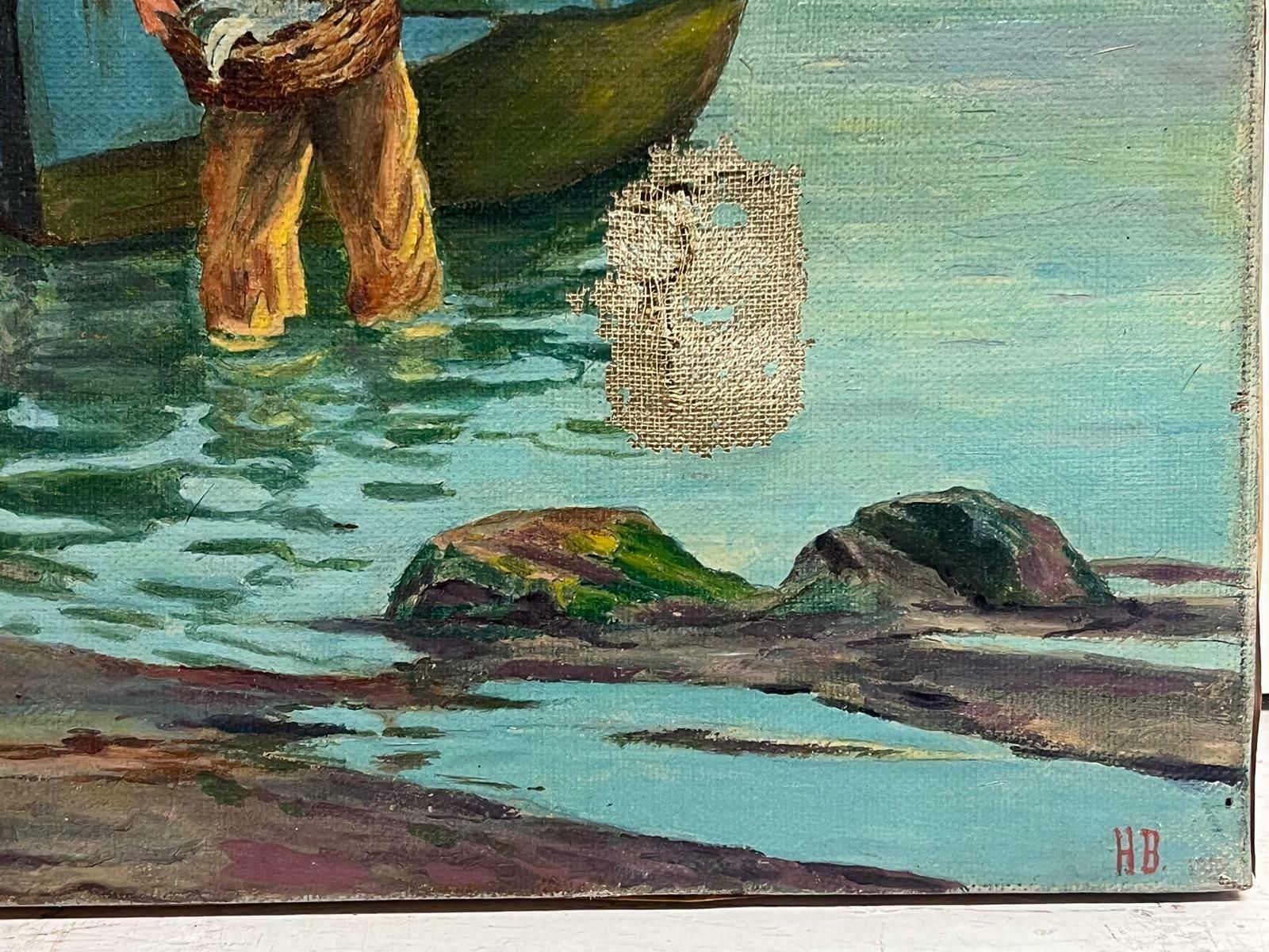 French Schoolantique Breton Fishing Scene French Oil Painting On Canvas Fishermen & Women photo 357.0