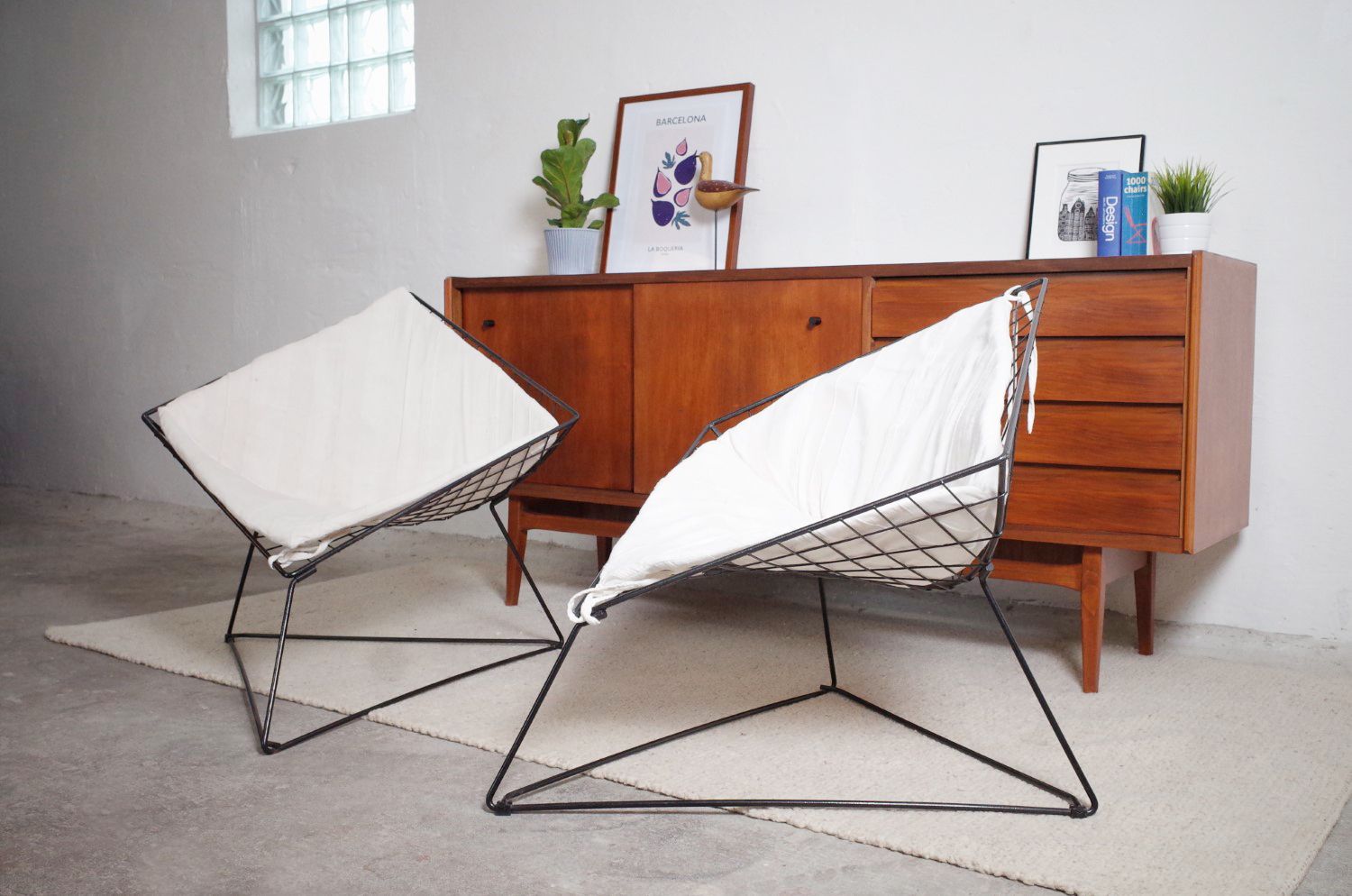 Ikea Oti Set Gammelgaard Wire Frame Diamond Chairs 80s photo vintage