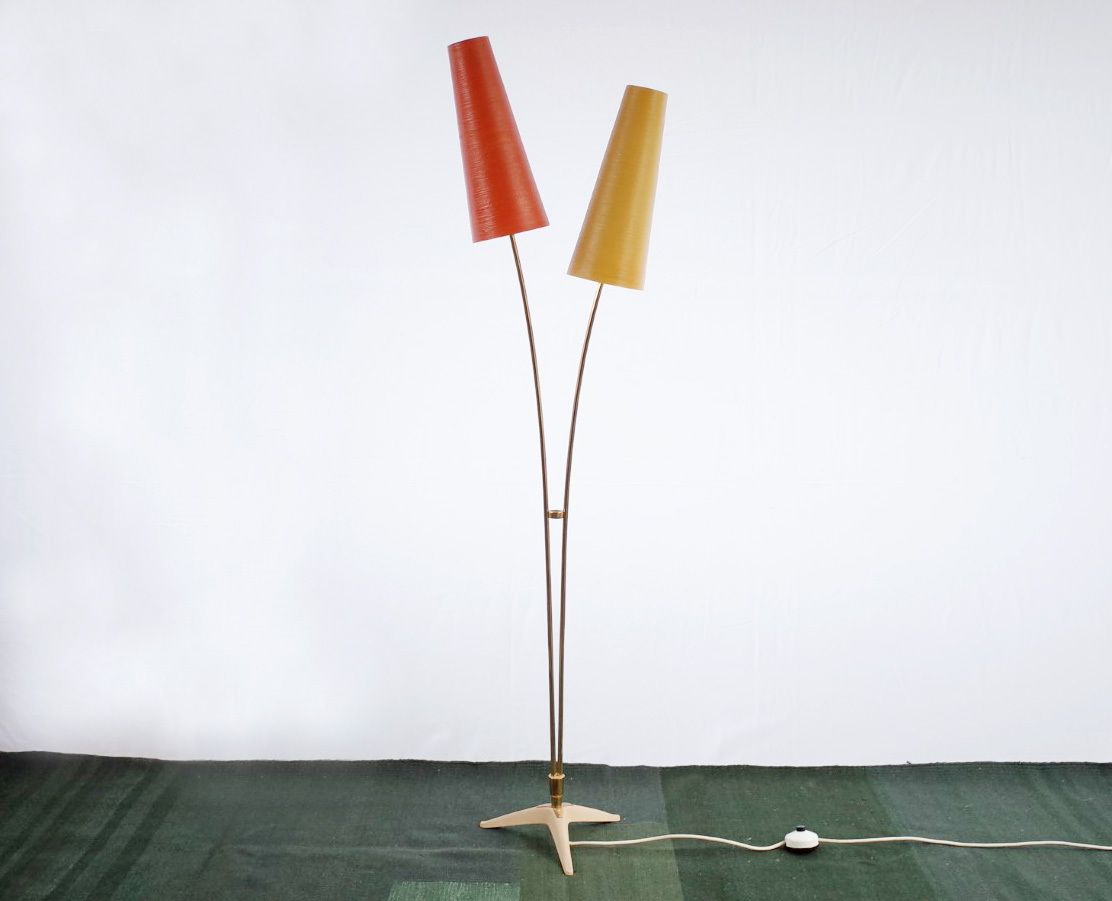 photo furniture Vintage Floor Lamp In Cosack Style Fiberglass Brass