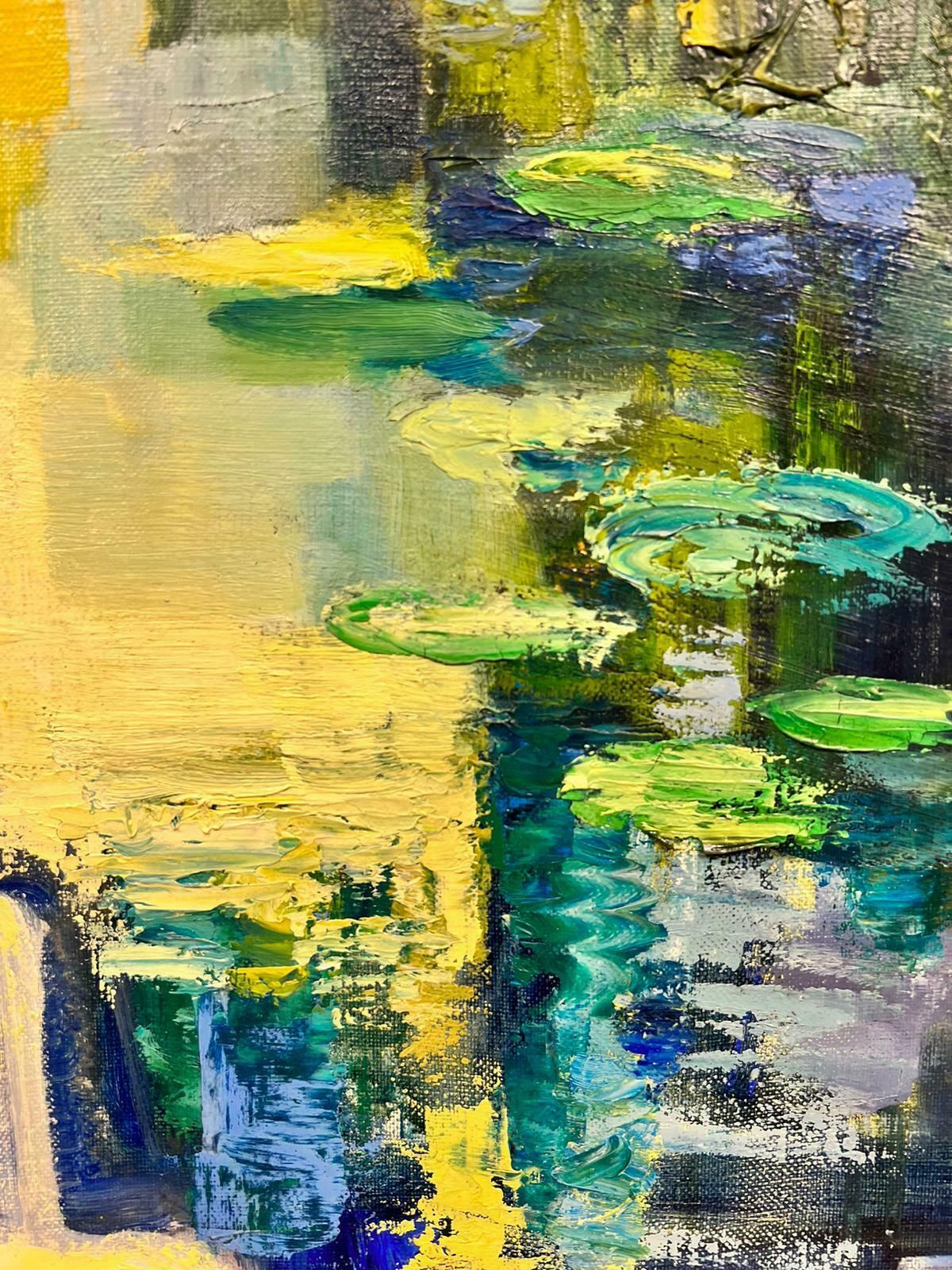 Josine Vignon20th Century French Post Impressionist Oil Swans On Lily Pond Chateau Lake1960's photo buy
