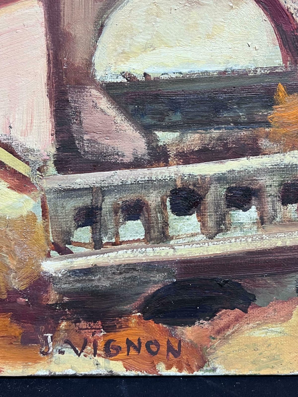Josine Vignonlarge Mid 20th Century Post Impressionist Oil Mediterranean Hillside Village1960's photo Art