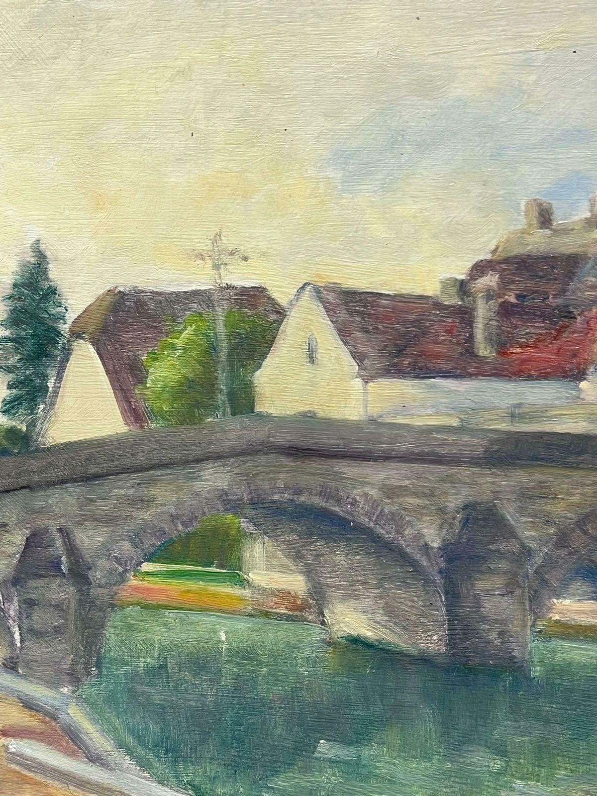 Regine Davidmid 20th Century 1950's French Oil Old French Town With Arched Stone Bridge1950's photo for sale