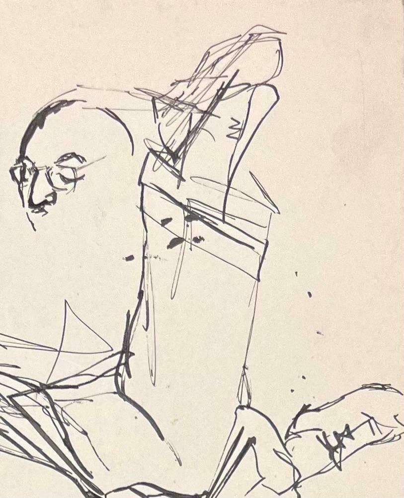 Josine Vignonmid Century French Abstract Sketch Of A Seated Figure With Glasses 1950's photo for sale