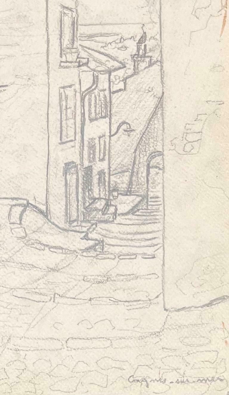 Josine Vignonmid Century French Pencil Drawings Of A Narrow Street In Cagnes Sur Mer1950's photo Art