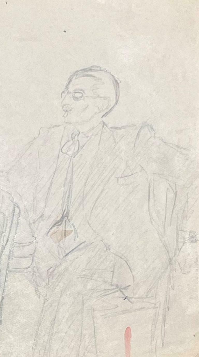 Josine Vignonmid Century French Elegant Pencil Drawing Of Three Figures In Conversation1950's photo 607.0