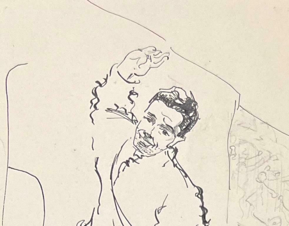 Josine Vignonmid Century French Expressive Ink Illustration Of A Man Standing 1950's photo for sale