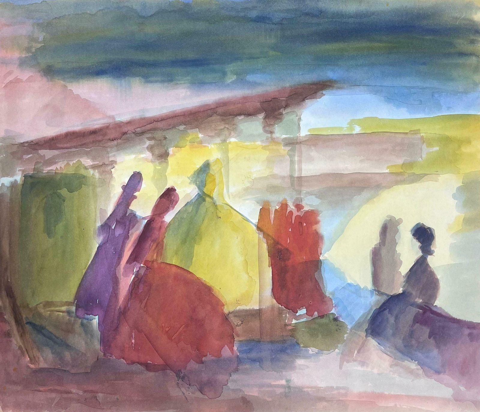 Guy Nicod 20th Century French Modernist Painting Colourful Abstract Figures