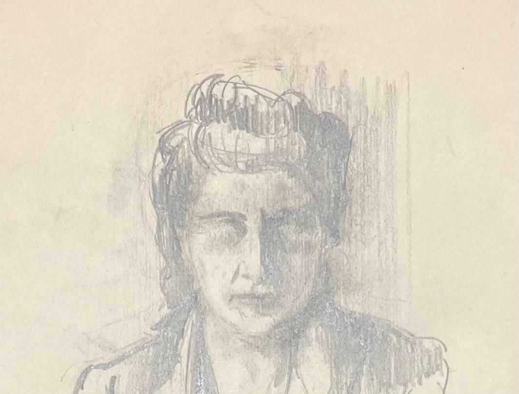 Josine Vignonmid Century French Pencil Portrait Of A Woman1950's photo for sale