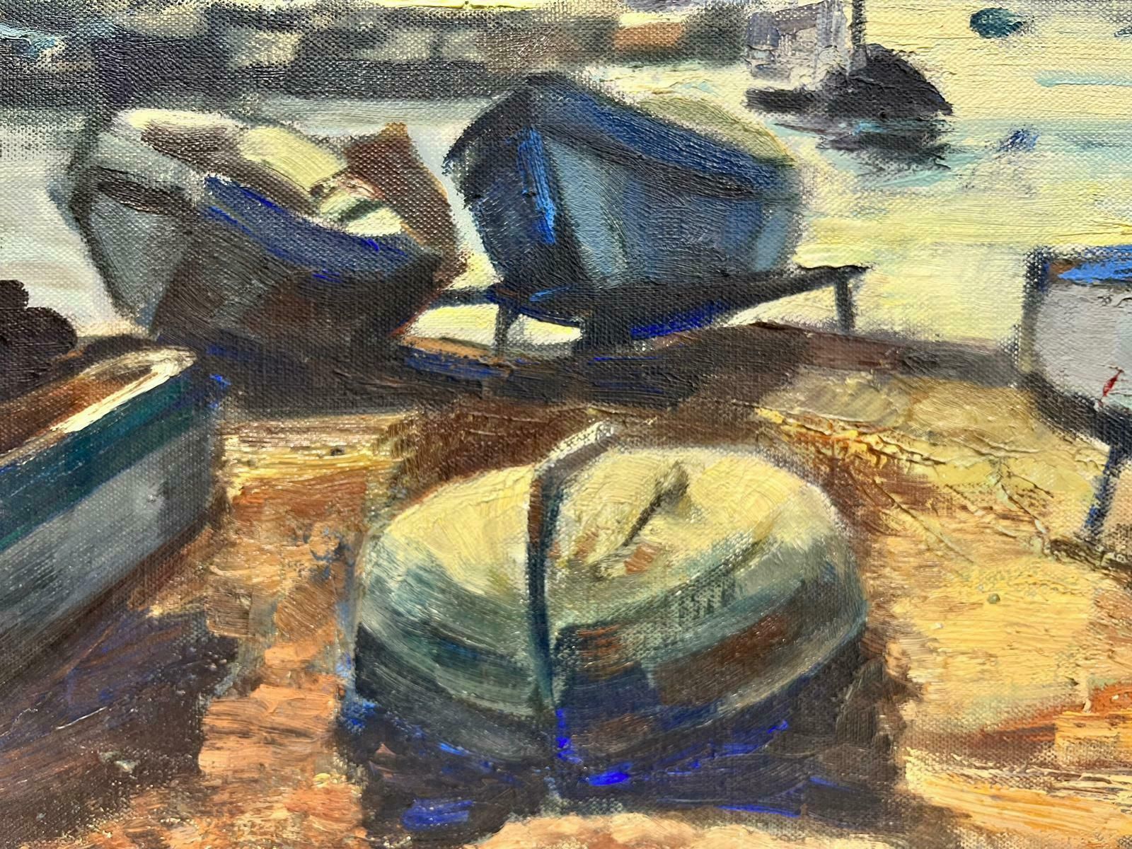 Josine Vignonfrench Post Impressionist Signed Oil Boats Beached & Moored Coastal Harbour Blue1960's photo furniture