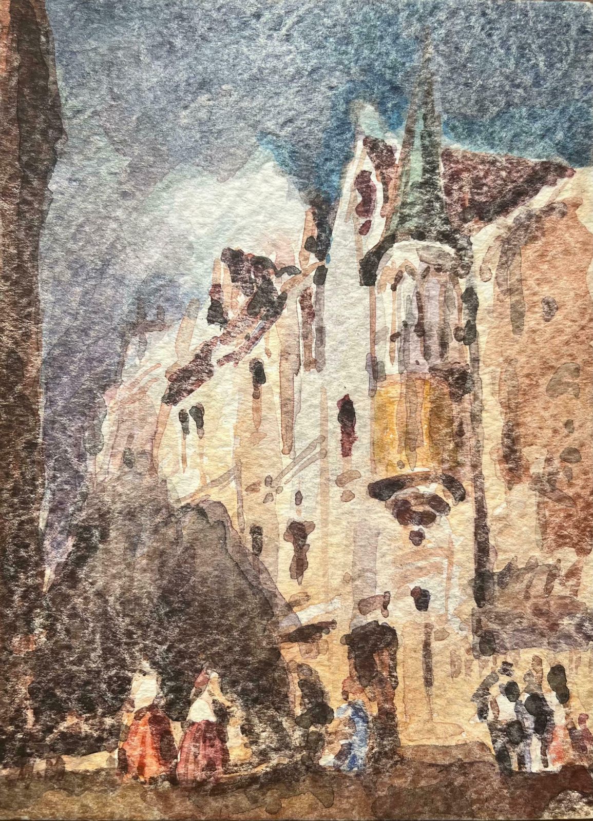Maurice Mazeiliefrench Impressionist Watercolor Of Street Scene And Figures20th Century