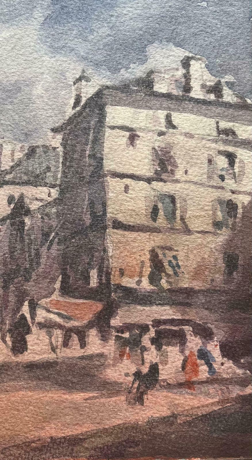 Maurice Mazeiliefrench Impressionist Watercolor French Urban Scene Depicting A Bustling Street20th Century photo for sale
