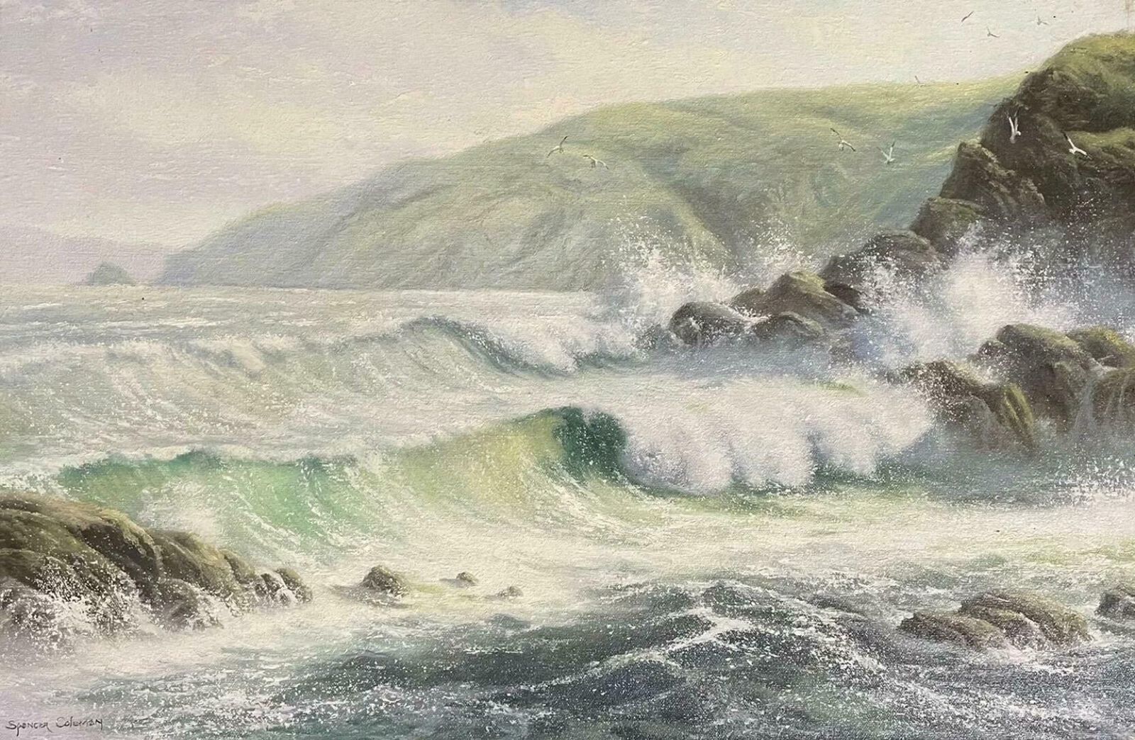 Martin Spencer Colemanmartin Spencer Coleman   Signed Oil Painting   Crashing Waves On Coastlinec. 2000's photo Art