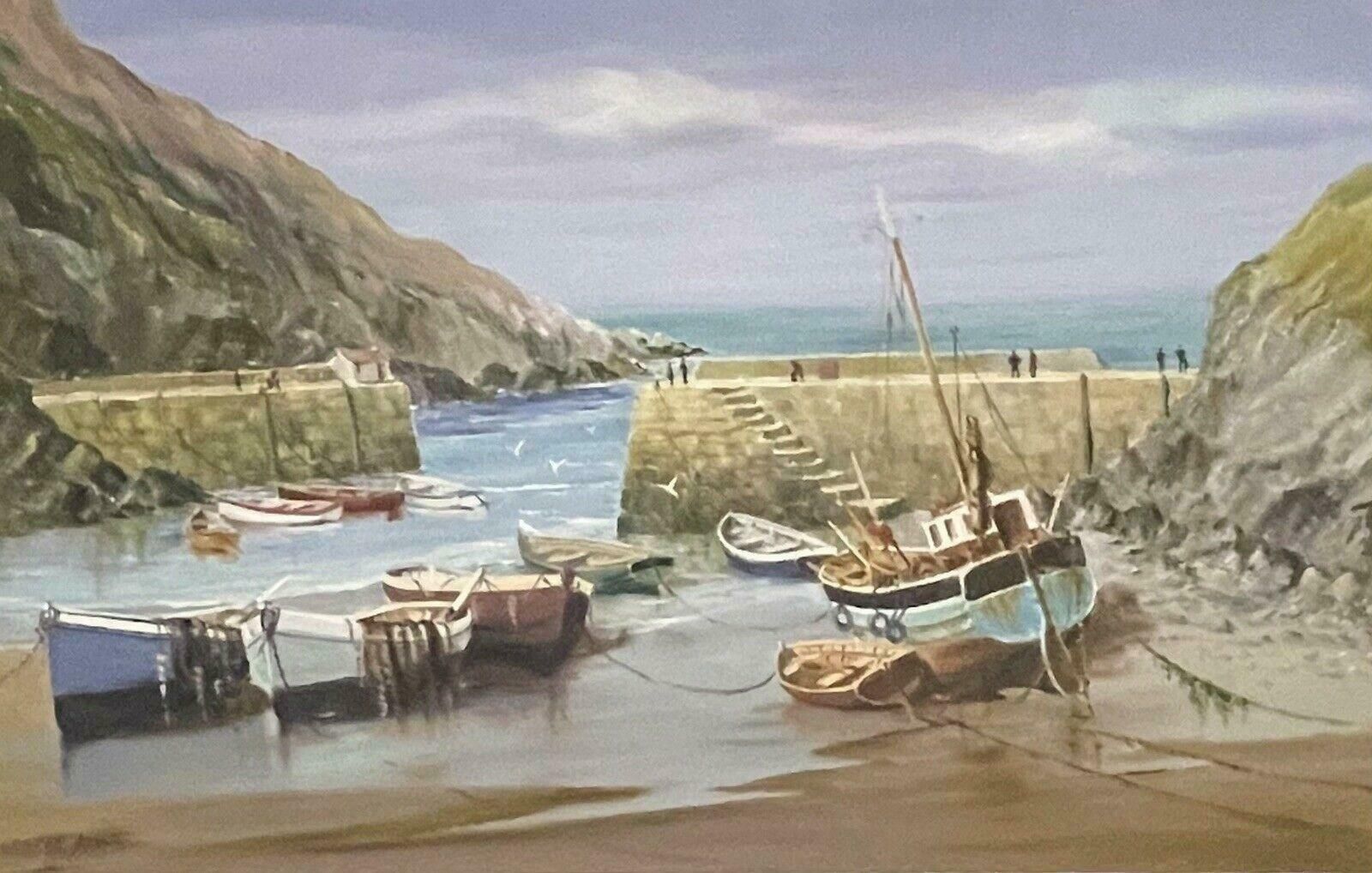 Lester Atackvintage Cornish Fishing Harbor Scene   Signed Oil Painting20th Century