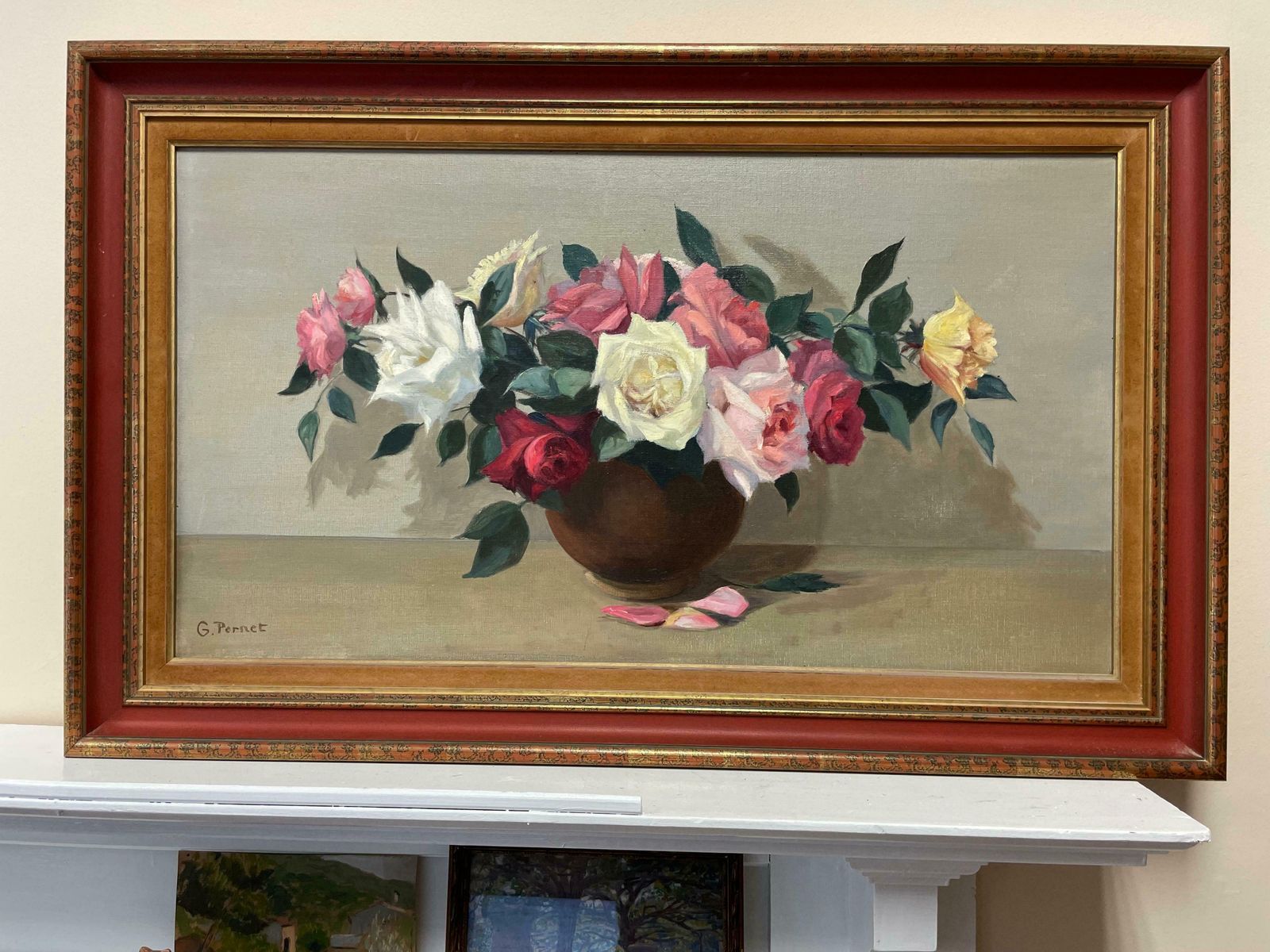 G. Pernetlarge 20th Century French Impressionist Signed Oil   Beautiful Roses In Bowlc. 1960's photo furniture