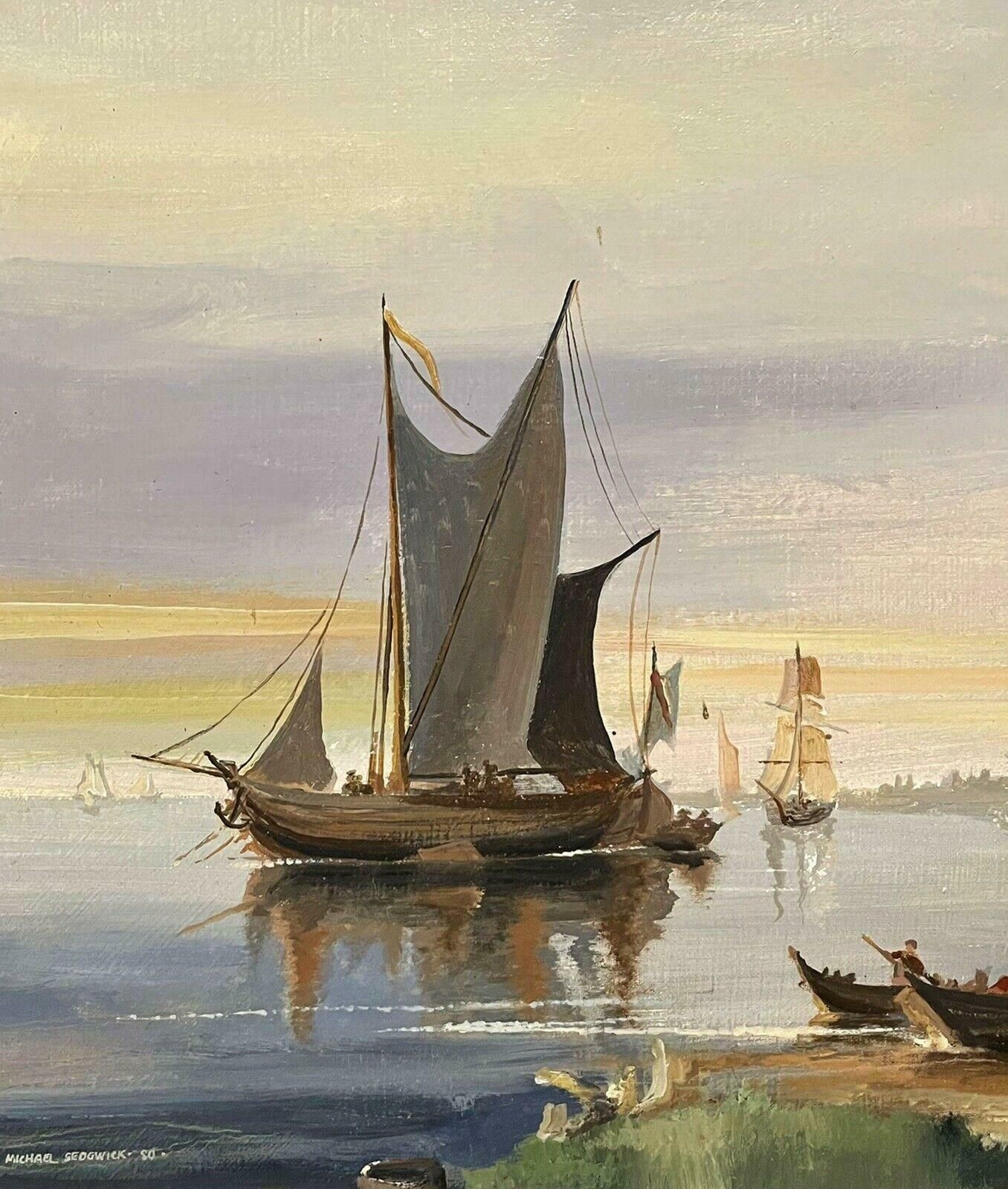 Michael Sedgwickmichael Sedgwick Signed Original Oil Painting   Shipping In Calm Coastal Waters20h Century photo vinterior