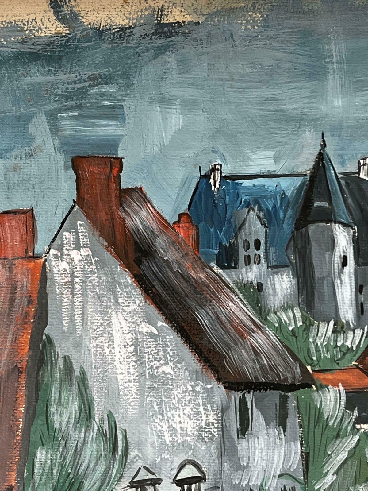Bernard Labbe1950's Modernist/ Cubist Painting   Cloudy Town Landscape1950's photo for sale