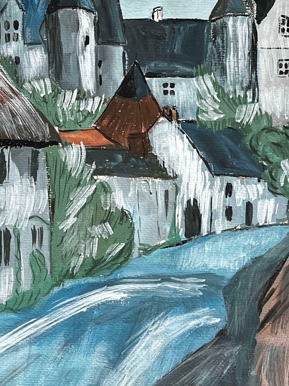 Bernard Labbe1950's Modernist/ Cubist Painting   Cloudy Town Landscape1950's photo 509.0