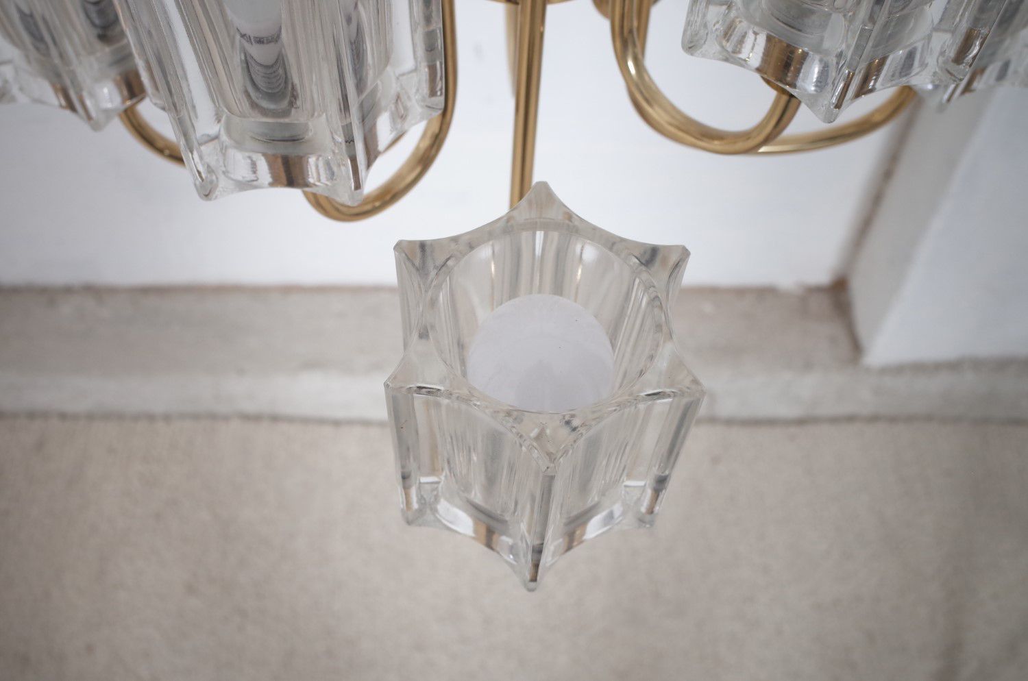 Crystal Glass Chandelier By Peill & Putzler 1970s photo for sale