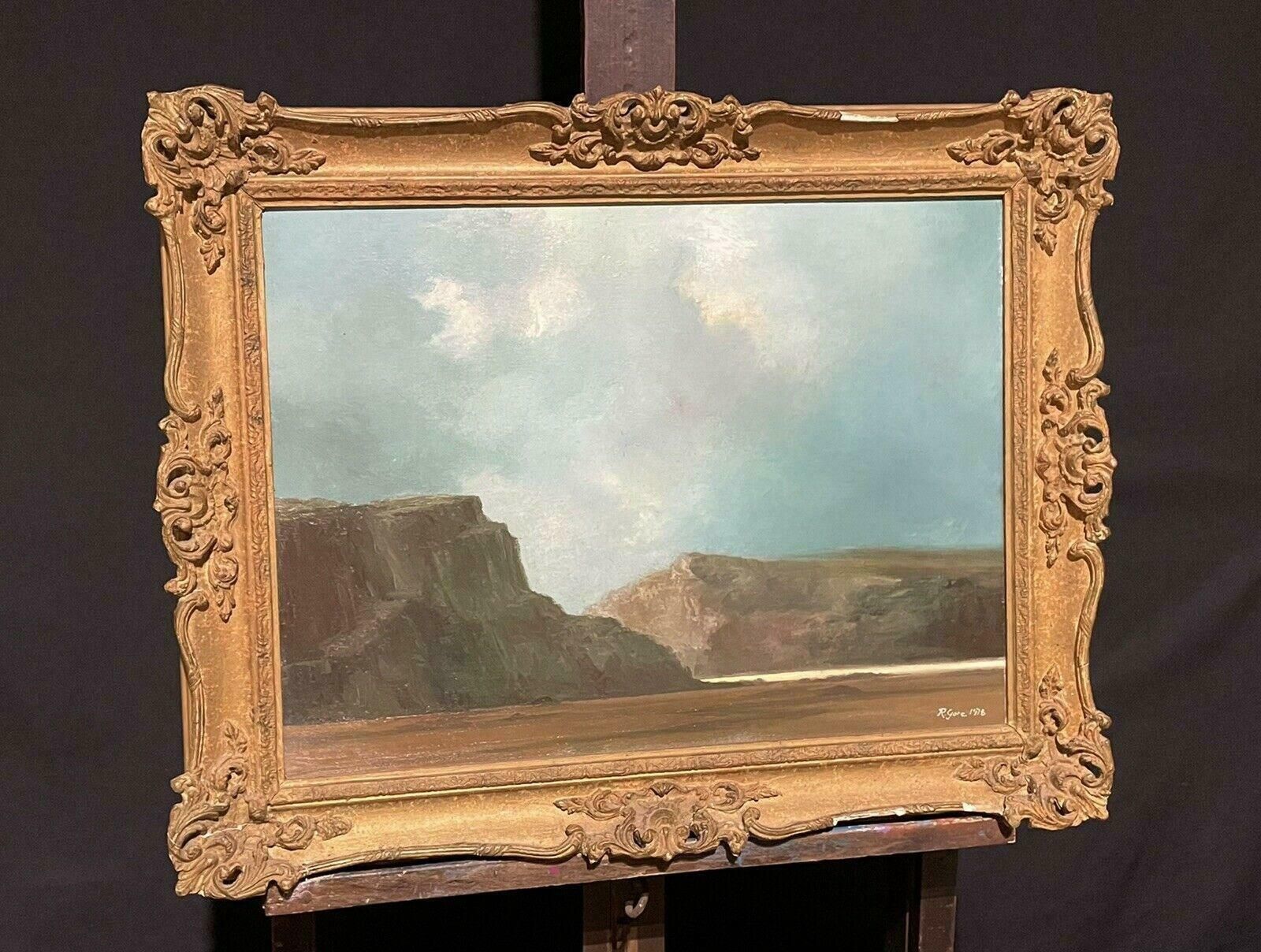R.Gore1970s British Impressionist Signed Oil Painting   Windswept Beach Scene & Cliffs20th Century photo Art