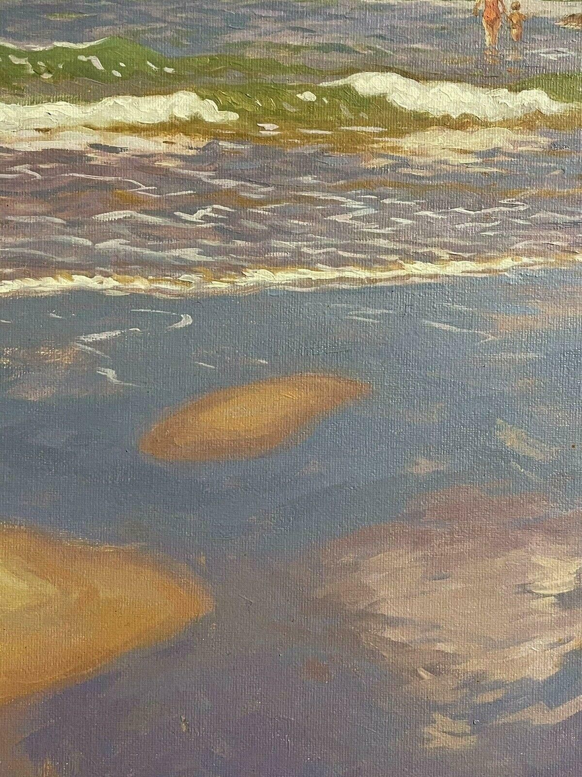 M. Clarkfine Modern British Signed Oil Painting   Children Playing In Surf On Beachcontemporary photo buy