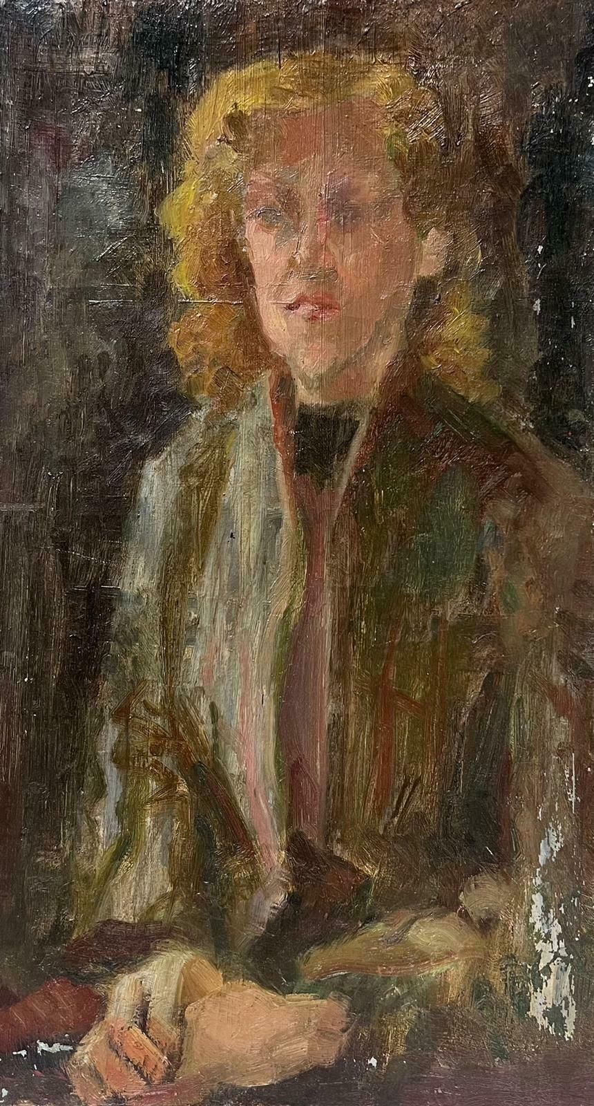Josine Vignon1950s French Post Impressionist Portrait Of A Elegant Lady In Brown Jacket1950s