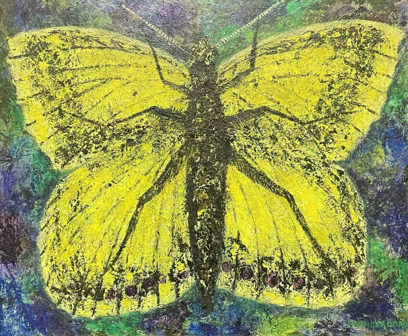 Unknownstunning 1970's French Expressionist Signed Oil   Giant Butterfly/ Moth Paintingc. 1970's