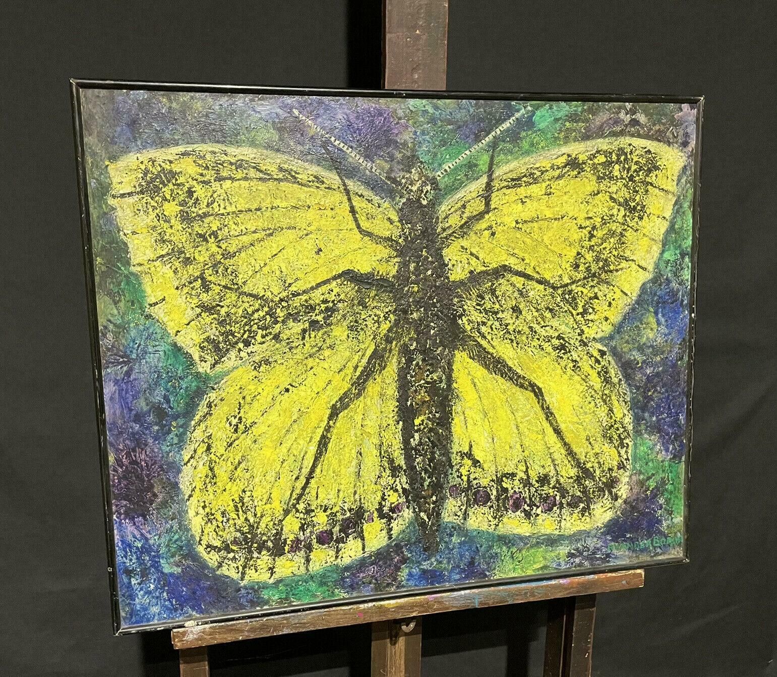 Unknownstunning 1970's French Expressionist Signed Oil   Giant Butterfly/ Moth Paintingc. 1970's photo for sale