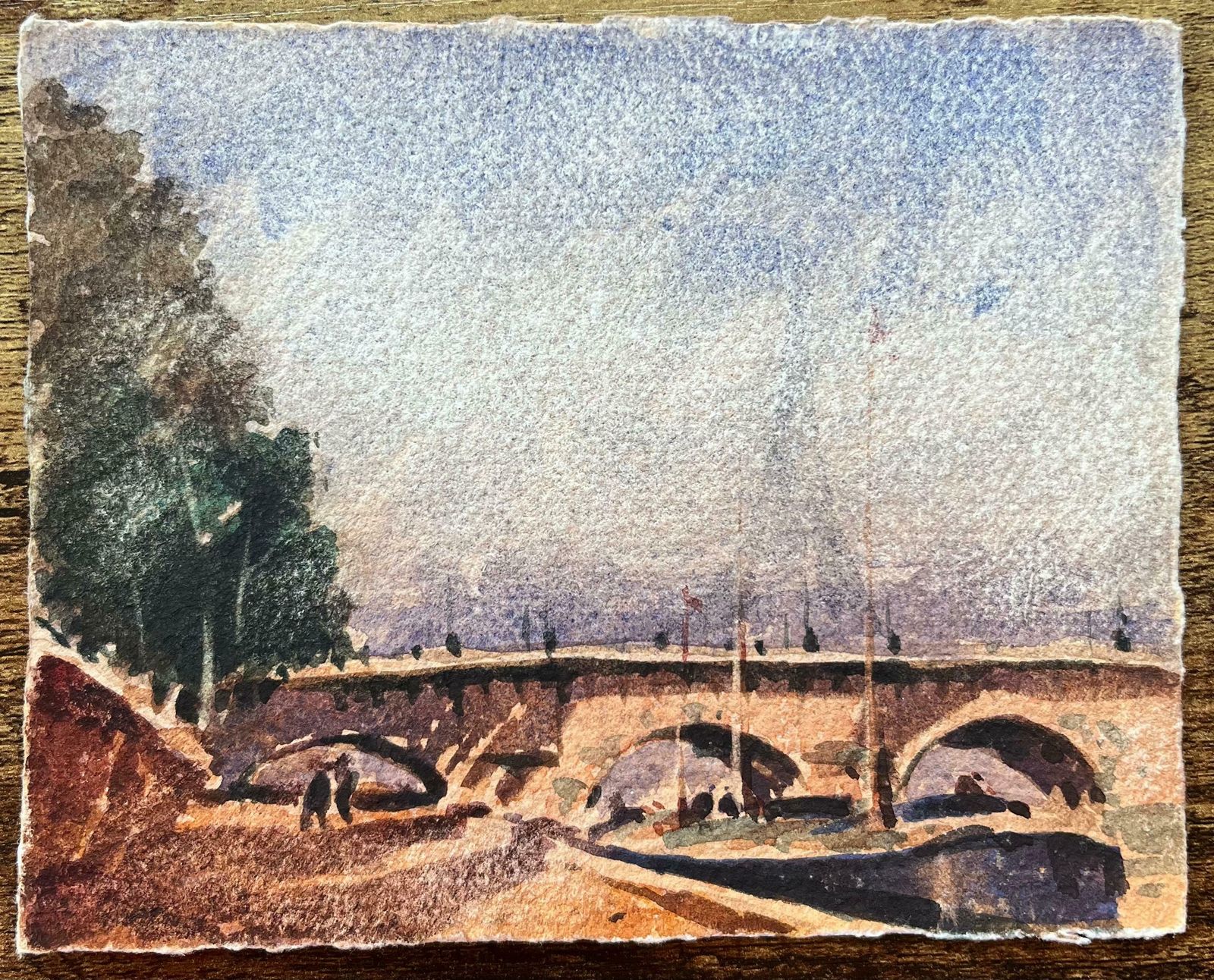 Maurice Mazeiliefrench Impressionist Watercolor Of Pont Neuf The Seine River And Eiffel Tower20th Century photo furniture